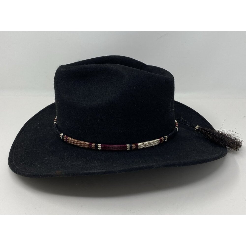 Stetson Crushable Wool Felt Outback Cowboy Hat Size S Black Woven Band Silver - Picture 4 of 13
